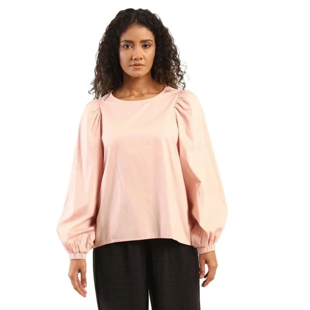 J. Crew Women’s Puff Sleeve Open Back Blush Faux Leather Top Size 14